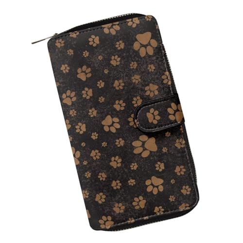 doginthehole Dog Paw Print Wallets Slim Thin Leather Purse Credit Card Holder for Women Zip Around Wallet Clutch Large Capacity Organizer for Phone Key Cash Checkbook