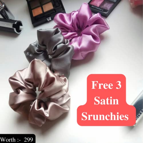 Image of GO WELL Satin Silk Bonnet With 3 Scrunchies - Reversible Cap for Curly Hair, Sleeping - Adjustable Hair Wrap (Coffee)