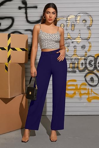 Image of Lycra Trouser for Women - Straight Fit Ankle Length Formal Pant for Office & Casual Wear, Classy Solid Pattern & Plain Design, Comfortable & Stretchable (in, Numeric, 36, Dark Blue)
