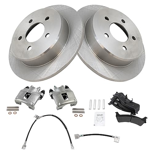 Image of TRQ Rear Brake Pad and Rotor Set Semi Metallic Rotors Calipers Hoses | For 1995-2001 Ford Explorer 1997-2001 Mercury Mountaineer