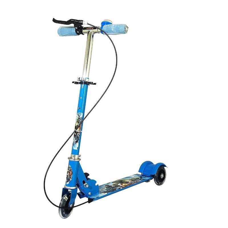 MMTSWorld Foldable Kick Skating Cycle LED Wheels | Kids 3 Wheel Kick Scooter with Adjustable Handlebar & Hight, Front Brake, Bell and Printed Deck | Skate Scooter for Kids (Blue)-image-38