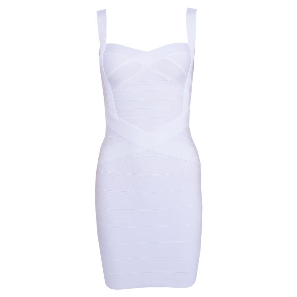 Women's Spaghetti Strap Rayon Mini Bodycon Bandage Dress(M,Bianco)