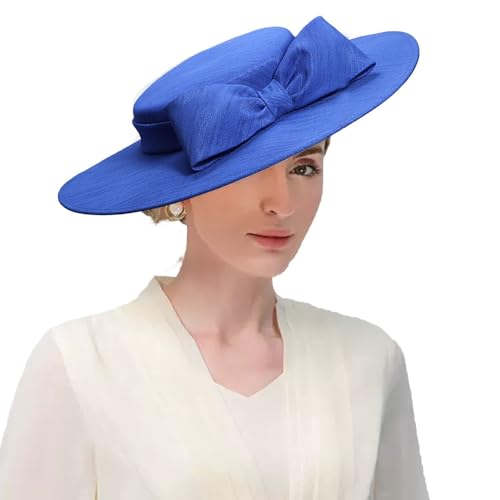 Elegant Wide Brim Derby Hat for Women | Formal Church Kentucky Cap with Bowknot | Wedding, Cocktail Tea Party & Flat Top Fascinator