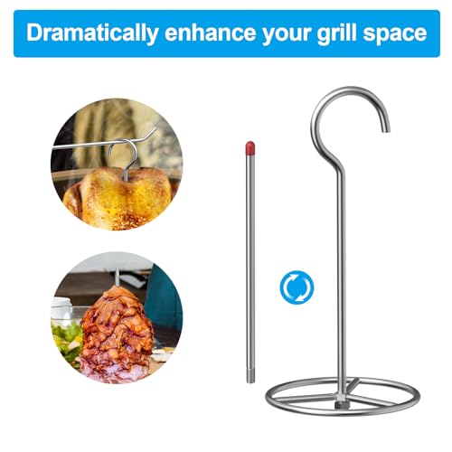 Image of Thanksgiving Turkey Roaster Turkey Hanger & Vertical Skewer Al Pastor Skewer Stand Set, Turkey Fryer Rack Hook Skewer Stand Brazilian Meat Skewer Set for Pit Barrel Smoker, Big Green Egg, Weber Grill