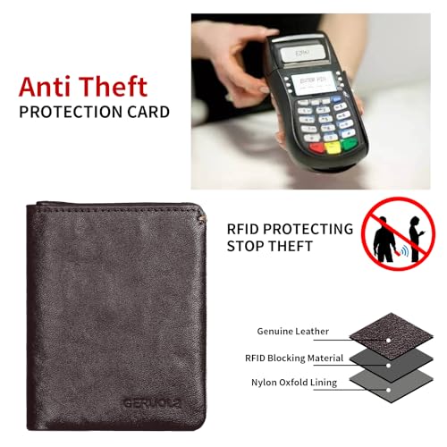 Mens Wallet Genuine Leather Bifold RFID Blocking Wallet for Men with 3 ID Windows 7 Card Holders 1 cash pockets3