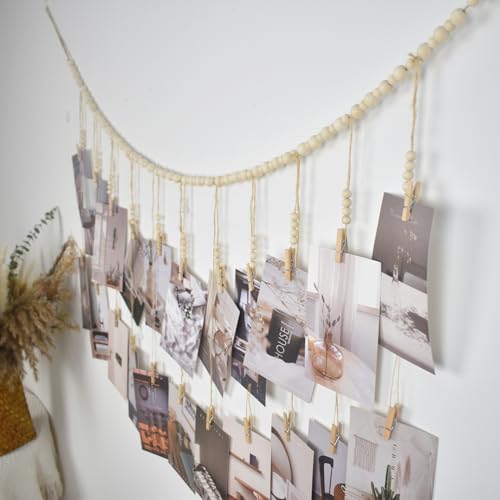 Corde photo avec pinces en bois, décoration murale à suspendre pour photos, ficelle avec 22 pinces en bois pour chambre à coucher, salon, décoration d'intérieur