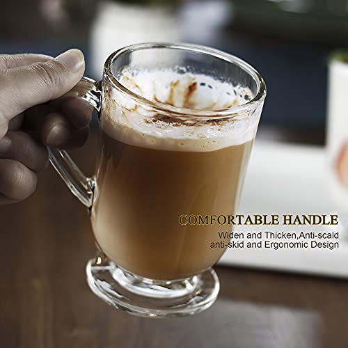 image for LUXU Irish Glass Coffee Mugs Set of 4,Latte Cups,Clear Coffee Mug 10.5