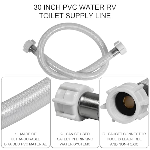 Image of 30 Inch PVC Water RV Toilet Supply Line, Faucet Supply Pipe, Hose Connector