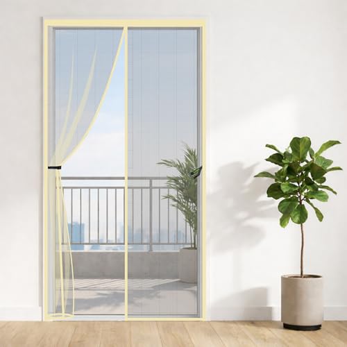 Image of Classic Mosquito Net for Doors with Magnets | Tear-Resistant Fiberglass Mesh | Auto-Close Magnetic Screen Door, Balcony & Kitchen | DIY Installation | Protection Insects (210 x 105 cm,Ivory)