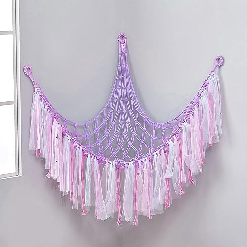 Toy Storage Hammock Stuffed Animals Net Hanging Toy Net Hammocks for Nursery Kids Room Macrame Boho Storage Hammock (Purple) - Image 4