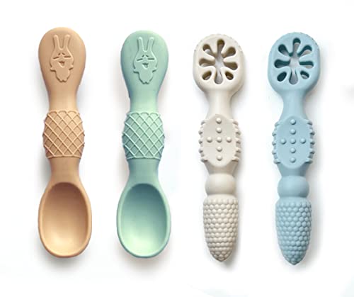 Image of YMCF Products Baby Early Spoon Set | Self-Feeding Spoon | Training Spoon | Toddler Utensil | BPA-Free Silicone 4-Pack (Mixed Set)