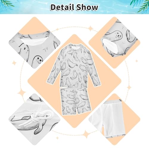Lovely Seal Print Boys Swimsuit Rash Guard Toddler Kids Long Sleeve Swim Shirt and Trunks Swimwear Set 3-10Y3