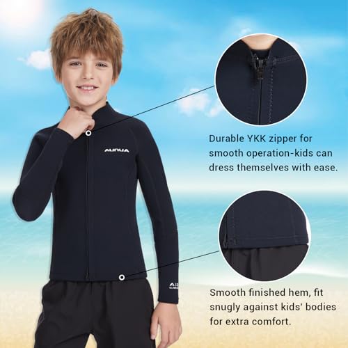 Kids Wetsuit Top para Niños y Niñas, 2mm Neopreno con Cremallera Frontal, Mangas Largas miniatura 2