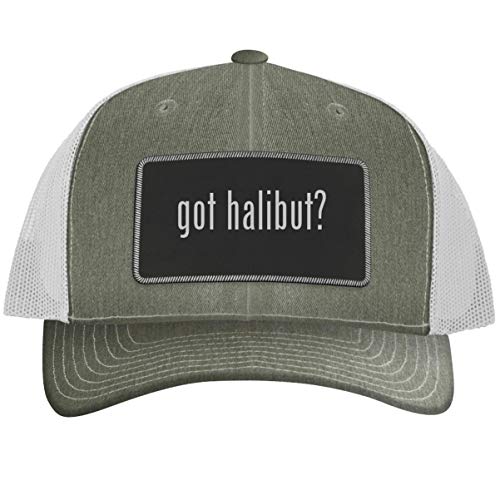 got Halibut? - Leather Black Metallic Patch Engraved Trucker Hat, Heather-White, One Size