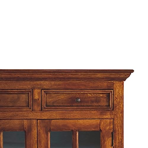 Enhances Home Decor with Large Glazed Sideboard, Contemporary Solid Wood Design, Versatile Storage Solution in Chestnut - Image 5