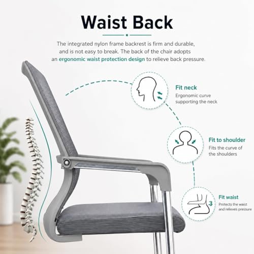 Image of OfficeFlow | Visitor Chair with arm Rest for Home Office Study Reception School College use with Chrome Finished Metal Frame | Cushioned seat, Chair Without Wheels (2, Grey)