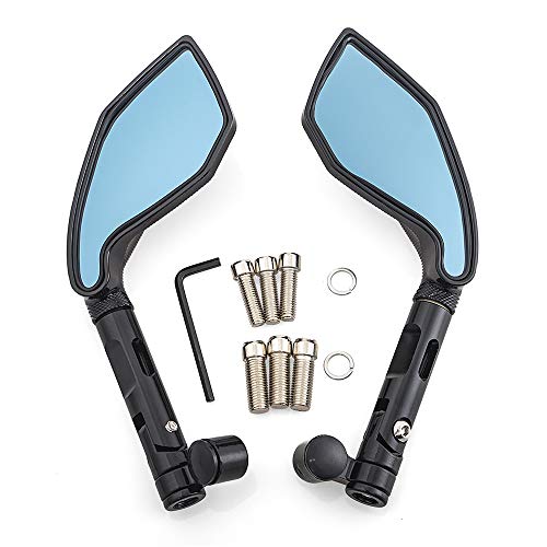 Rétroviseur de guidon de moto - Universel noir CNC en aluminium anti-éblouissement avec vis de 8 mm 10 mm adaptateur pour cruiser, scooter, motoneige Cover