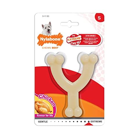 Nylabone Dura Chew Extreme Tough Dog Chew Toy Bone, Chicken Flavour Wishbone, S, for Dogs Up to 11 kg Cover