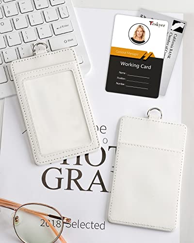 Teskyer Leather Badge Holder With Lanyard For Id Badges, Id Badge Card Holder With Comfortable Lanyard For Office Staffs, Teachers, Students, Medics, Workers, Starry Pattern - White Color #TOP7