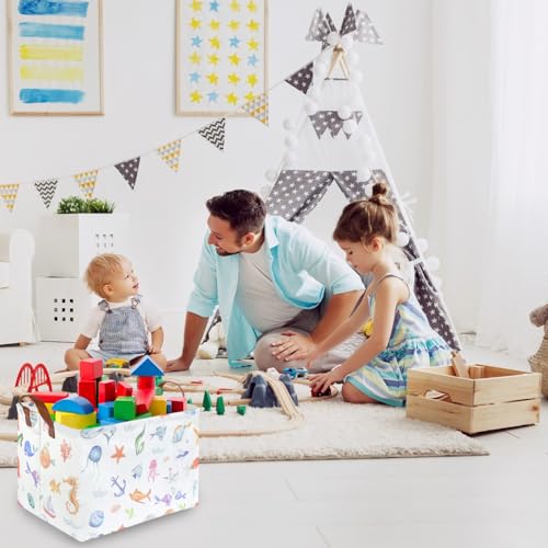 Image of Rectangle Fish Basket,Ocean Animals Waterproof Kids foldable Laundry Basket,Nursery Hamper,Boys and Girls Hamper,kids Room decor, kids toy organizer,Gift basket(Ocean Animals)