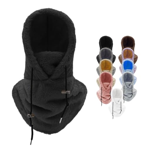 Argumub Skimaske Mit Sherpa-Kapuze Über Dem Helm, Winddichte Plüschkapuze, Fuzzy-Skimaske Mit Sherpa-Kapuze Für Den Winter Verstellbar (DE/NL/SE/PL, Alphanumerisch, Einheitsgröße, Black)