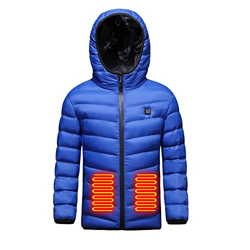 scosao Niños Chaqueta Calefactable, USB Chaquetas Calefactables, invierno Chaleco Calefactor, Chaqueta Con Calefacción Chaqueta Impermeable(sin incluir el Banco de energía),Blue,140cm