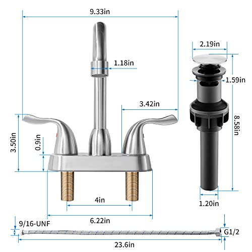 Fropo 2 Handle Brushed Nickel Bathroom Sink Faucet - 4 Inch Centerset Faucet Bathroom 2 Or 3 Hole Lavatory Faucet Bathroom Vanity Sink Faucets With Pop-Up Drain And Supply Lines #TOP3