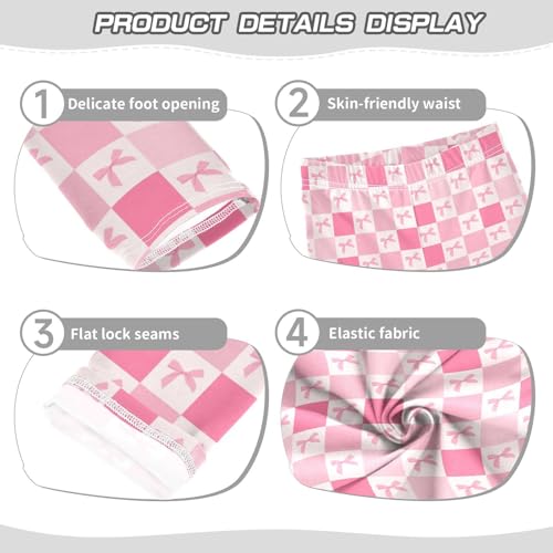 Checkered Pink Bows Girls Leggings,Workout Leggings for Girls Toddler Athletic Leggings Size for 3-10T3