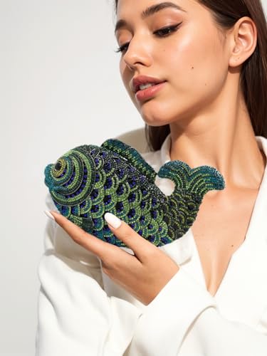 Image of Women Mini Fish Clutch Luxury Rhinestones Purse Sparkling Banquet Handbag Wedding Party Clutch Bag