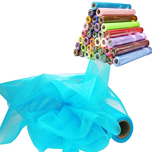 Time to Sparkle 2PCS 26M x 29cm Sheer Organza Roll Sash Fabric Table Runner Sashes Chair Cover Bows Swags Wedding Party (Aquamarine) - Image 3
