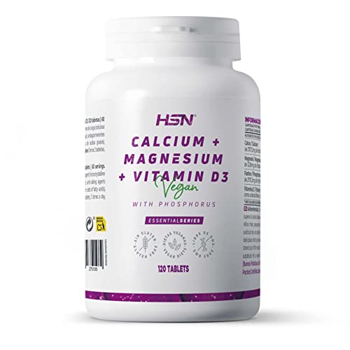 HSN Calcio Magnesio Vitamina D3 | 120 Tabletas | Con Fósforo | Sales minerales de ALTA biodisponibilidad | No-GMO, Vegano, Sin Gluten