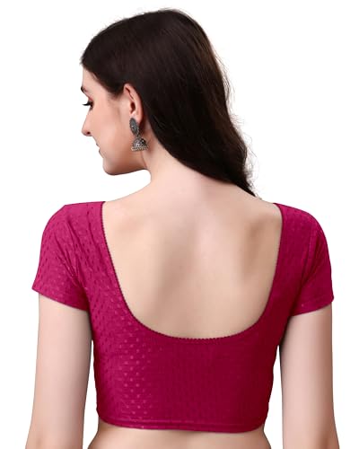 Image of Mogsa Stylish Cotton Saree Blouse for Women | Soft Dobby Stretch Fabric | Round Neck | Stitched Blouse for Party, Casual & Festive Use