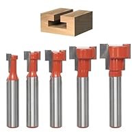 AKYLIN 5-tlg T-Nutfräser 8mm Schaft,T-Track Schlitz Holz Fräser,T-Nutfräser-Set,Fräser für Oberfräse Holzbearbeitung