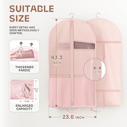 Image of Lazebox 43 inch Travel Garment Bag with Accessories Zipper Pocket, Heavy Duty Suit Bag for Suits, Tuxedos, Dresses, Coats, Pink, 1 pack