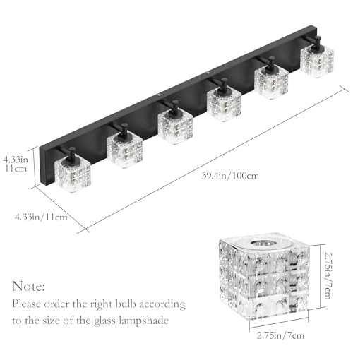 Image of Ralbay 6 Lights Black Bathroom Vanity Lights Crystal Modern LED Black Bathroom Vanity Lights Modern Crystal Vanity Light for Bathroom Lighting Over Mirror Matte Black