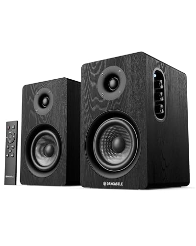 Oakcastle BK100 Enceinte Active Bluetooth 5.4 | 60w 2.0 Haut Parleur PC Gamer | Enceinte TV avec HDMI Arc | Enceintes pour Platine Vinyle | Enceintes Amplifiée HiFi avec Télécommande Incluse (Noir)