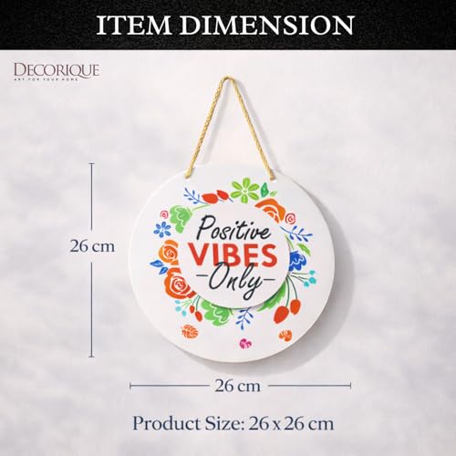 Image of DECORIQUE Positive Vibes Only MDF Wall Hanging Home Decor Round Decorative Sign for Living Room Bedroom Office Entryway Interior Wall Decoration