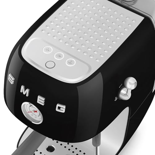 Image of Smeg Cold Brew Coffee Machine, Original Italian Brand, Patented Smeg Black Color, Live the Barista Exeprience, Professional Steam Wand for Creamy Milk Drink, Pressure Monitor, ECF03BLEU