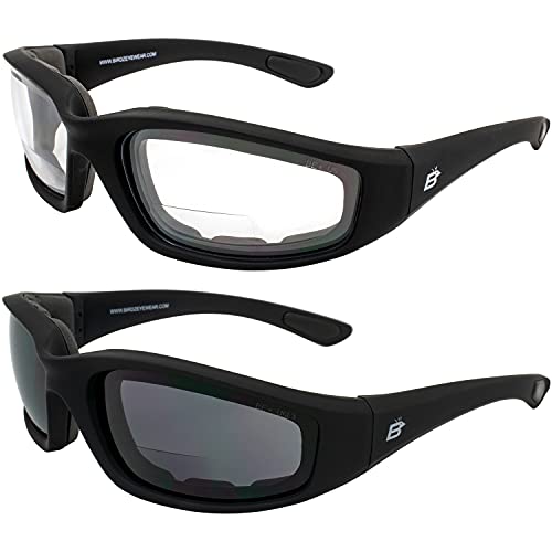 Birdz Eyewear Oriole Bifocal Safety Sunglasses 2 Pairs Black Frames 1.75x with Clear & Smoke Lenses Carry Bag