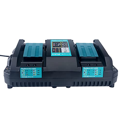Lasica Replacement for Makita Dual Port Lithium Battery Charger DC18RD for Makita 14.4V 18V LXT Lithium-Ion Battery BL1830 BL1840 BL1860 BL1815 BL1430 BL1450 BL1440 BL1850-2 Makita 18V Battery Charger