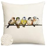 RABUSOFA Outdoor Kissenbezug Wasserdichter 40x40 cm Kissen Aquarell Vögel Kissenhülle Leinen Sofakissen Dekokissen Gartenkissen für Sofa Couch Zelt Wohnzimme (Gelb, 40 x 40 cm)