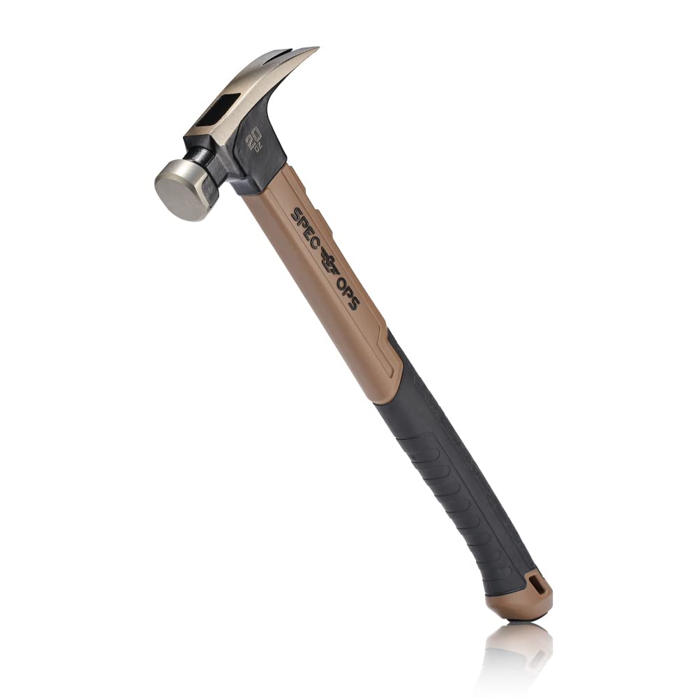 Spec OpsTools 20 oz Fiberglass Hammer, 16 Inch, Rip Claw, Shock-Absorbing Grip, 3% Donated to Veterans