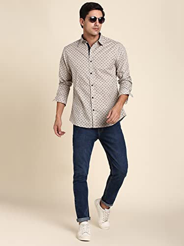 Image of Dennis Lingo Men's All Over Print Pure Cotton Slim Fit Full Sleeve Spread Collar Casual Shirt