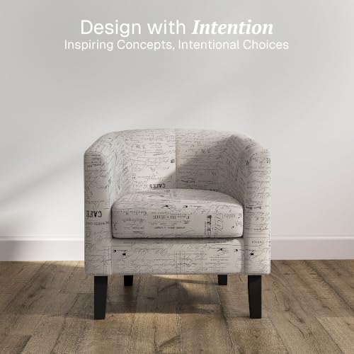 Image of BELLEZE Accent Barrel Chair, Linen Round Chair Club Tub Sofa Corner Chair with Flared Legs and Cozy Soft Padding for Living Room Bedroom Waiting Room - Black & Beige