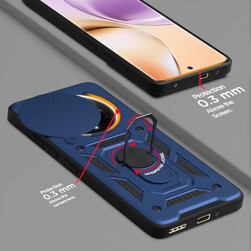 Image of Pikkme Back Cover for Realme P3 Pro 5G / Realme 14 Pro Plus 5G | 360 Protection Case | Sliding Camera Shield Cover & Ring Holder Stand D10 Tough Armor Bumper Case (Blue)