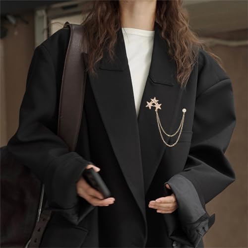 Image of 2PCS Crystal Hanging Chain Brooch Suit Pin for Men Women Vintage Crown Cross Star Diamond Broochs Gold and Silver Wedding Brooch for Clothes Dress Hats Bags Accessory