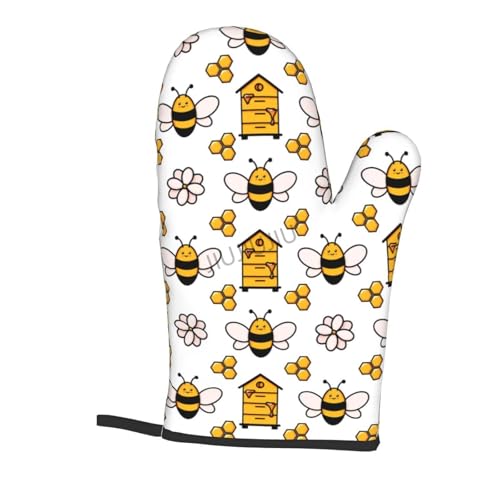 Oven Mitts and Pot Holders Set Bee Patterns Non-Slip Heat Resistant Oven Mitts and Potholder for Cooking Baking Grilling BBQ - immagine 6