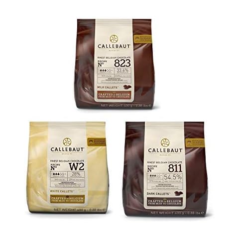 Callebaut Receipe No. 811, 823 und W2, Kuvertüre Callets, Zartbitterschokolade, Milchschokolade und weiße Schokolade, 1200 g Cover