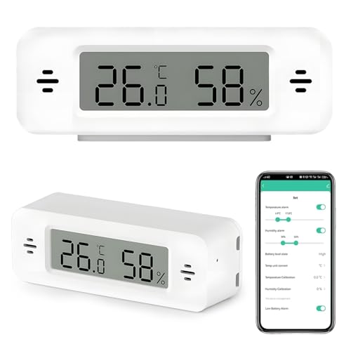 WLAN Thermometer Hygrometer Innen Digital mit App, WiFi Smart Temperatur und Luftfeuchtigkeitsmesser, Mini Raumthermometer, Arbeit mit der Tuya-App, kompatibel mit Alexa & Google Home