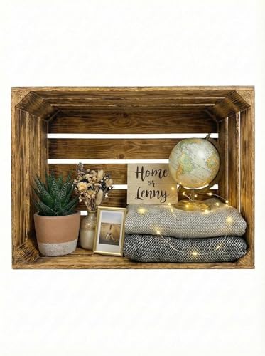 Teramico Geflammte Holzkisten Weinkisten Obstkisten mit Mittelbrett/Zwischenbrett Ablage für Aufbwahrung Schuhregal (40er / 1er Set, Ohne Ablage)